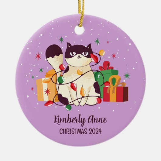 Cute Cat Kerstmis Kat Snowy Winter Holiday Keramisch Ornament (Voorkant)