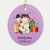 Cute Cat Kerstmis Kat Snowy Winter Holiday Keramisch Ornament (Links)