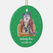 Cute Cat Kerstmis Kat Snowy Winter Holiday Keramisch Ornament (Rechts)