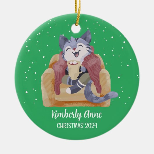 Cute Cat Kerstmis Kat Snowy Winter Holiday Keramisch Ornament (Voorkant)