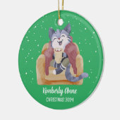 Cute Cat Kerstmis Kat Snowy Winter Holiday Keramisch Ornament (Links)