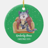 Cute Cat Kerstmis Kat Snowy Winter Holiday Keramisch Ornament (Achterkant)