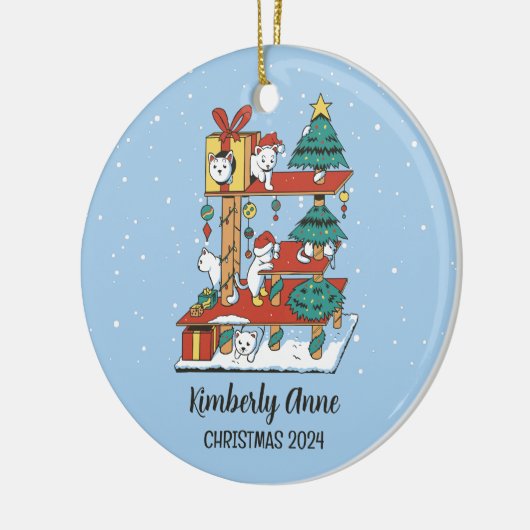 Cute Cat Kerstmis Kitten Snowy Winter Holiday Keramisch Ornament (Links)