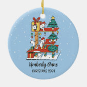 Cute Cat Kerstmis Kitten Snowy Winter Holiday Keramisch Ornament (Achterkant)