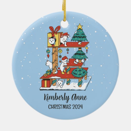 Cute Cat Kerstmis Kitten Snowy Winter Holiday Keramisch Ornament (Achterkant)