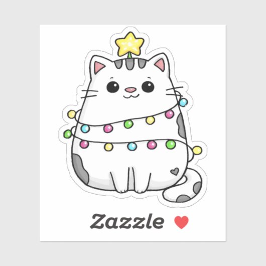 Cute Cat-kerstontwerp Sticker (Vel)