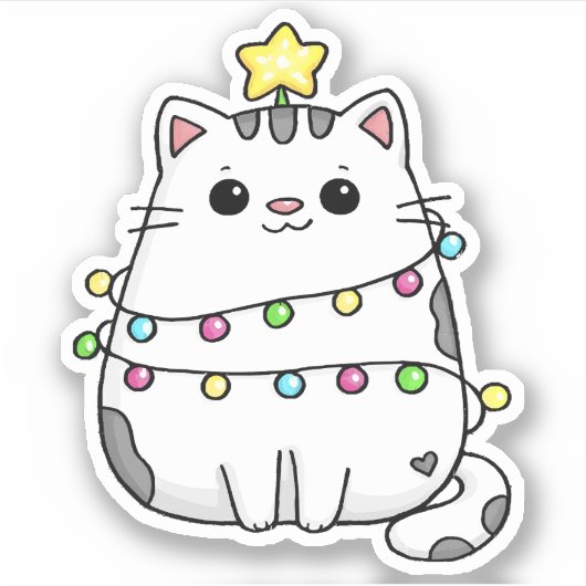 Cute Cat-kerstontwerp Sticker (Voorkant)