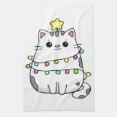 Cute Cat-kerstontwerp Theedoek (Verticaal)