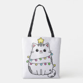 Cute Cat-kerstontwerp Tote Bag (Achterkant)