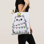 Cute Cat-kerstontwerp Tote Bag (Dichtbij)