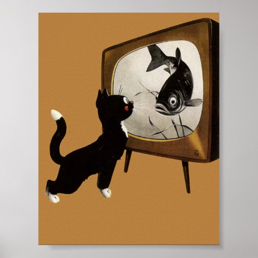 Cute cat kijkt tv-vintage poster (Voorkant)