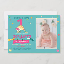 Cute Cat Kinder First Birthday Party Invitation