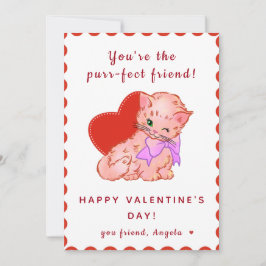 Cute Cat Kinder Girl Classroom Friend Valentijnsda Feestdagenkaart