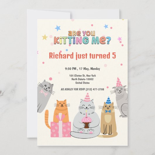 Cute Cat Kitten, Birthday Party van het Kind Kaart (Voorkant)