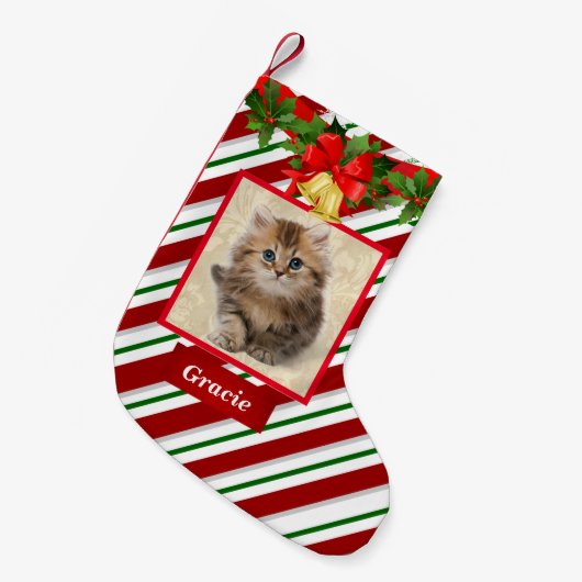 Cute Cat Kitten Foto met kerstcadeaunaam Kleine Kerstsok (Voorkant (Hangend))