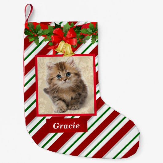 Cute Cat Kitten Foto met kerstcadeaunaam Kleine Kerstsok (Voorkant)