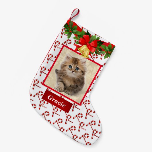 Cute Cat Kitten Foto met kerstcadeaunaam Kleine Kerstsok (Voorkant (Hangend))
