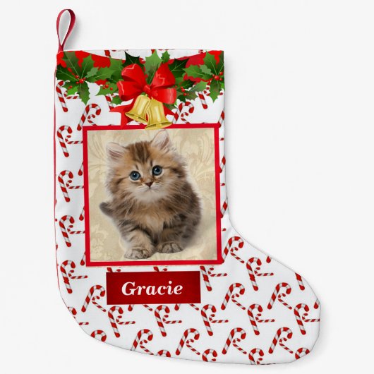 Cute Cat Kitten Foto met kerstcadeaunaam Kleine Kerstsok (Voorkant)