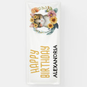 Cute Cat Kitten Little Girl's Happy Birthday Spandoek (Verticaal)