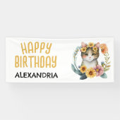 Cute Cat Kitten Little Girl's Happy Birthday Spandoek (Horizontaal)