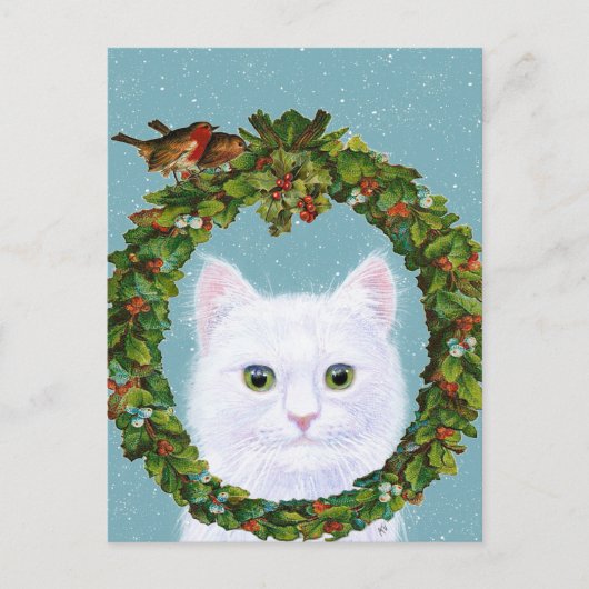 Cute Cat Kitten met kerstmis Wreatay-briefkaart Briefkaart (Voorkant)