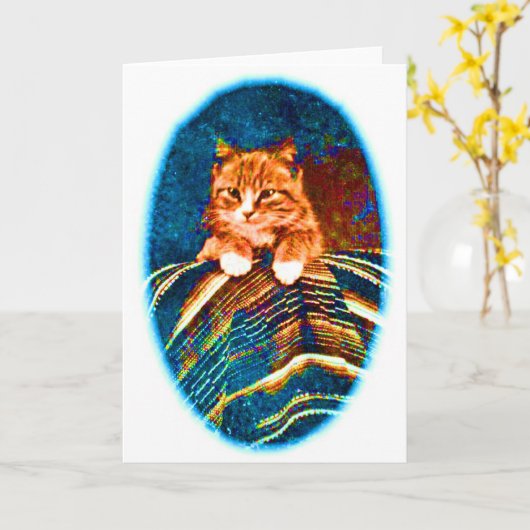 CUTE  CAT KITTEN MET RUG KAART (Gele Bloem)