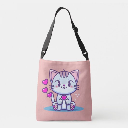 Cute Cat Kitten met Valentijn geïnspireerd op hart Crossbody Tas (Achterkant)