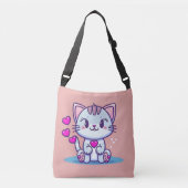 Cute Cat Kitten met Valentijn geïnspireerd op hart Crossbody Tas (Voorkant)