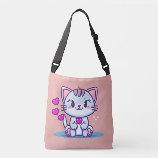 Cute Cat Kitten met Valentijn geïnspireerd op hart Crossbody Tas (Voorkant)