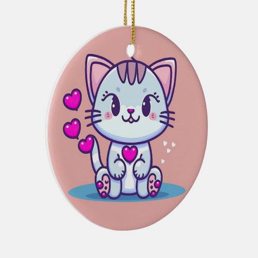 Cute Cat Kitten met Valentijn geïnspireerd op hart Keramisch Ornament (Rechts)