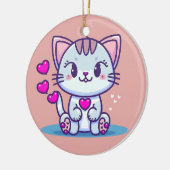 Cute Cat Kitten met Valentijn geïnspireerd op hart Keramisch Ornament (Links)