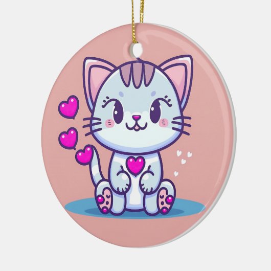 Cute Cat Kitten met Valentijn geïnspireerd op hart Keramisch Ornament (Links)