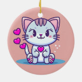 Cute Cat Kitten met Valentijn geïnspireerd op hart Keramisch Ornament (Achterkant)