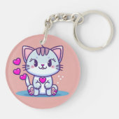 Cute Cat Kitten met Valentijn geïnspireerd op hart Sleutelhanger (Achterkant)