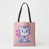 Cute Cat Kitten met Valentijn geïnspireerd op hart Tote Bag (Voorkant)