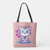 Cute Cat Kitten met Valentijn geïnspireerd op hart Tote Bag (Achterkant)