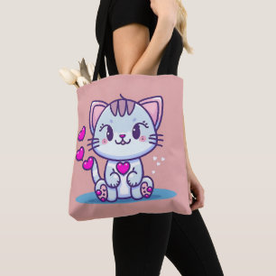 Cute Cat Kitten met Valentijn geïnspireerd op hart Tote Bag