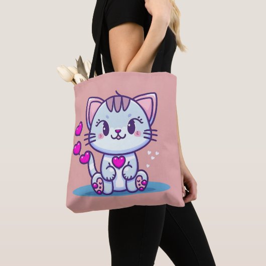 Cute Cat Kitten met Valentijn geïnspireerd op hart Tote Bag (Dichtbij)