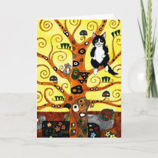 Cute Cat Kitten muis Klimt Tree-kaart Feestdagen Kaart (Voorkant)