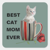 Cute Cat Kitten Pet Lovers Gift Vierkante Sticker (Voorkant)