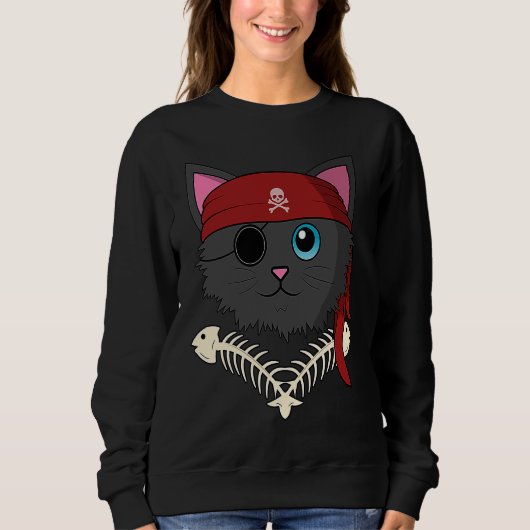 Cute Cat Kitten Pirate Fish Bones  Halloween Kids Trui (Voorkant)