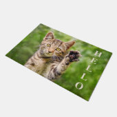 Cute Cat Kitten Raise Paw a Funny Beckoning Pose Deurmat (Schuin)
