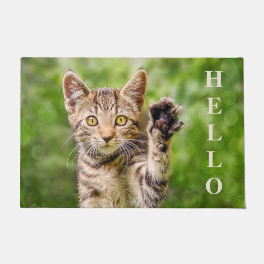 Cute Cat Kitten Raise Paw a Funny Beckoning Pose Deurmat (Voorkant)