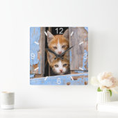 Cute Cat Kittens in Blue  Window dial-bord Vierkante Klok (Huis)