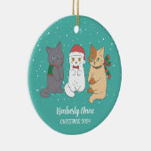 Cute Cat Kittens Kerstmis Snowy Winter Holiday Keramisch Ornament (Rechts)