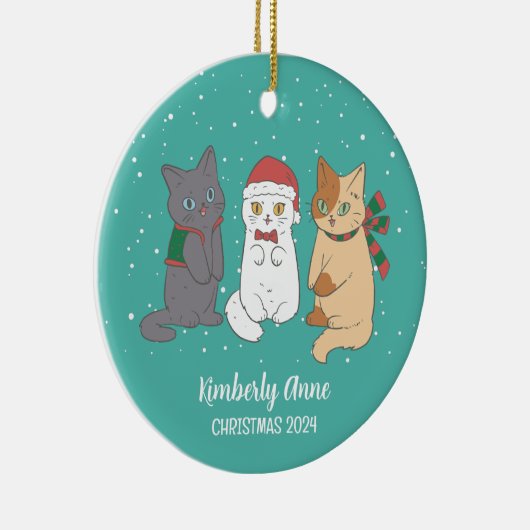 Cute Cat Kittens Kerstmis Snowy Winter Holiday Keramisch Ornament (Rechts)