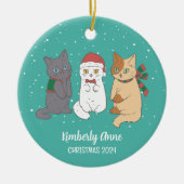 Cute Cat Kittens Kerstmis Snowy Winter Holiday Keramisch Ornament (Voorkant)