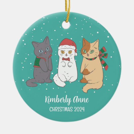 Cute Cat Kittens Kerstmis Snowy Winter Holiday Keramisch Ornament (Voorkant)