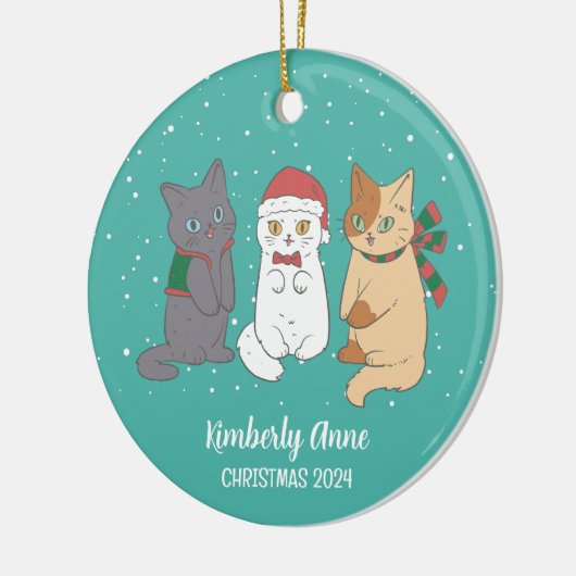 Cute Cat Kittens Kerstmis Snowy Winter Holiday Keramisch Ornament (Links)