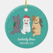 Cute Cat Kittens Kerstmis Snowy Winter Holiday Keramisch Ornament (Achterkant)